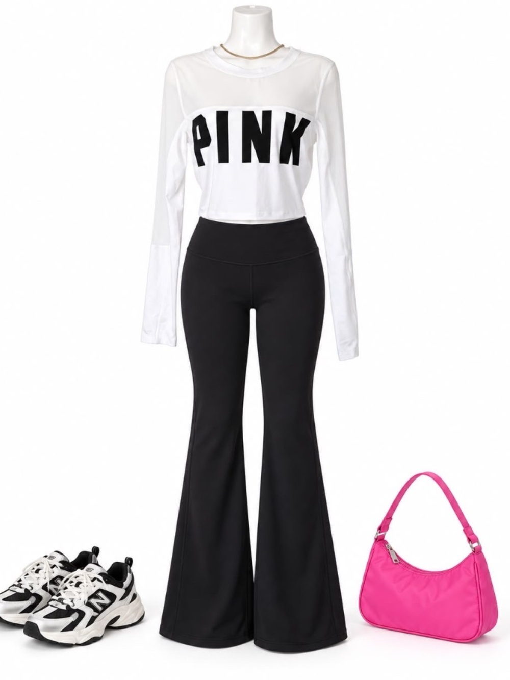 PINK Victoria’s Secret White Mesh Long Sleeve Crop Top M
